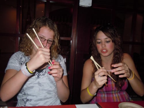 white women eating chinese food